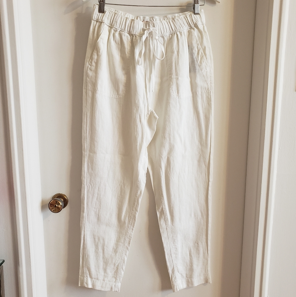 Per se White LinenLounge Pants Drawstring Waist Two Pocket